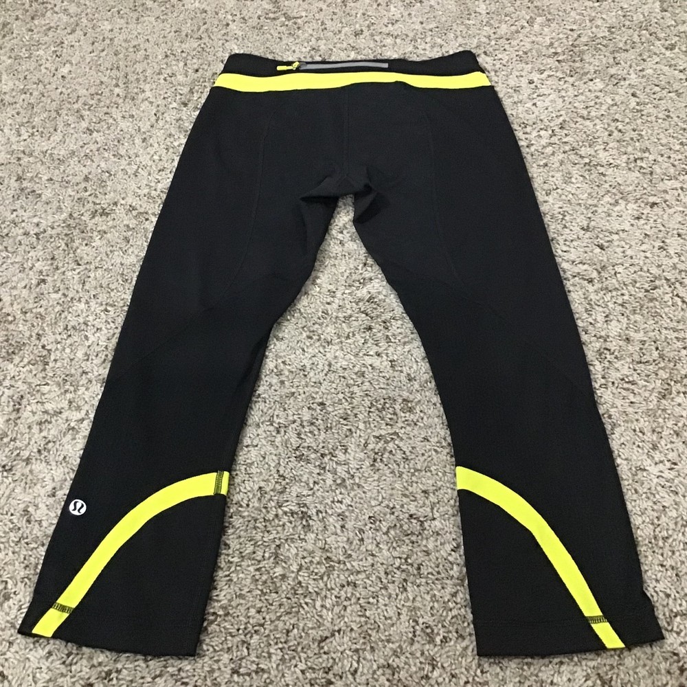 Lululemon Women's Workout Yoga Capri Pants Size 6 Black Neon Yellow